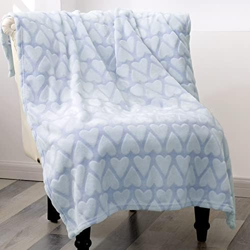 Bertte Plush Baby Blanket Sky Blue Hearts Embossed 33x43