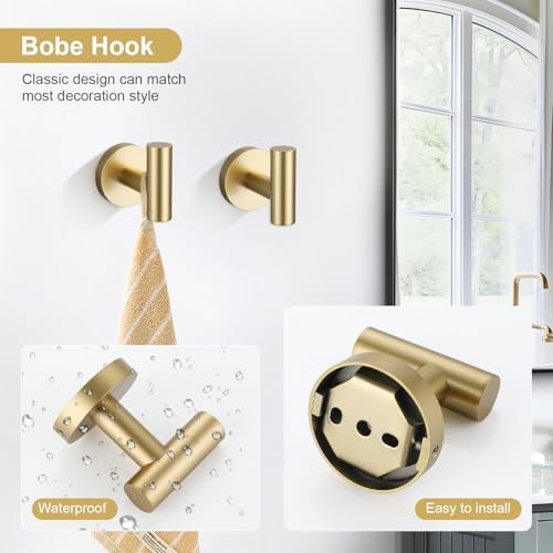 TQKAG 8-Piece Bathroom Hardware Set Brushed Gold Towel Bar Kit