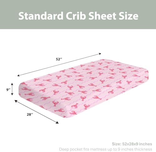 Pink Lobster Bows Stripe Crib Sheets for Boy Girl 52x28 Inch