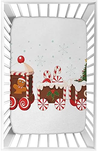 XISUNYA Decorative Crib Sheet Set Gingerbread Train Christmas Print