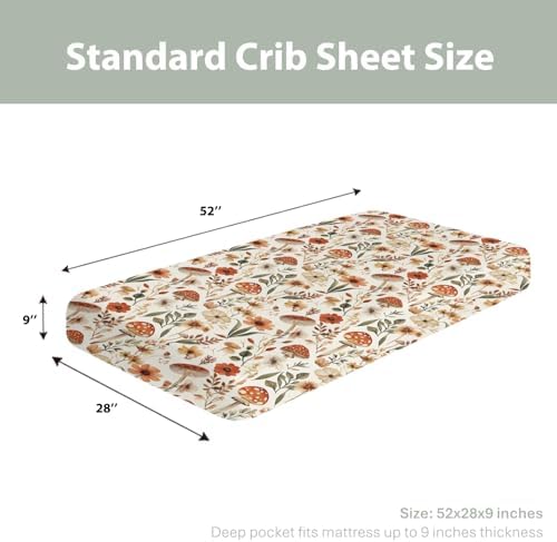Boho Mushroom Floral Baby Crib Sheets 28x52 Inch