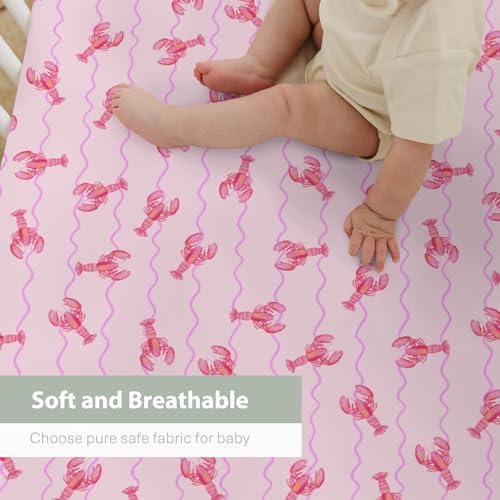 Pink Lobster Bows Stripe Crib Sheets for Boy Girl 52x28 Inch