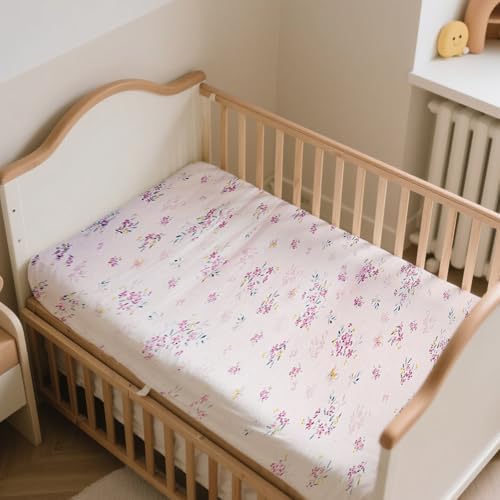 MorroMorn Crib Sheet - Pink Flowers Microfiber