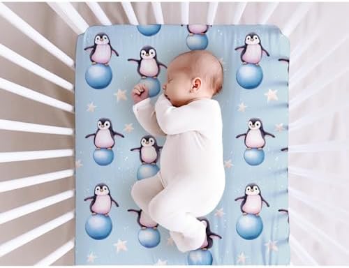 Cute Baby Penguins Stars Crib Sheet 52x28