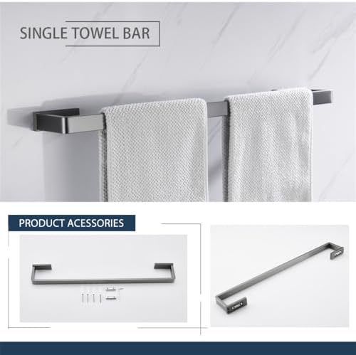 TAOLE Matt Black 6 Hooks Towel Bar Bathroom Hardware Kit