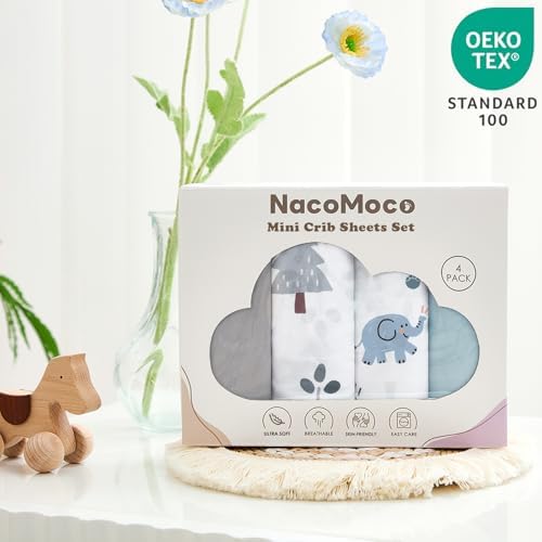 NacoMoco 4 Pack Mini Crib Sheets for Boys