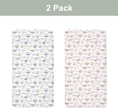 Watercolor Airplanes Helicopters Baby Crib Sheets 2 Pack