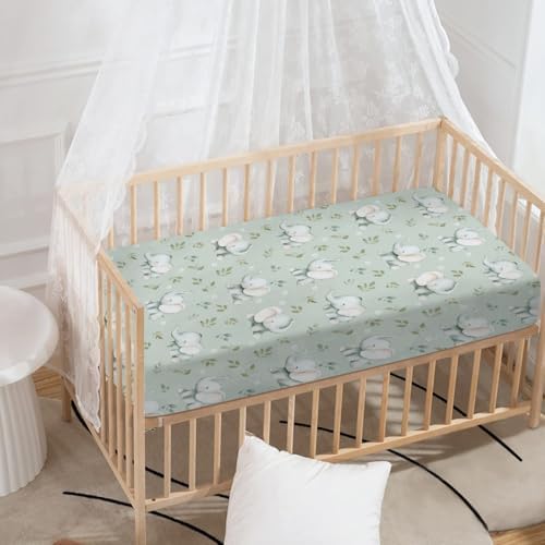 Pynnlts Cute Elephant Boho Leaves Crib Sheet