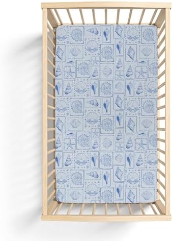 Blue Seashells Crib Sheets 52x28 Universal Fit