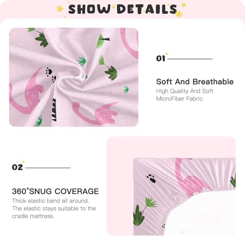 Gbjiemia Pink Dinosaur Crib Sheets for Baby Boys Girls 1