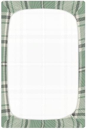 Caikeny Fitted Crib Sheet Plaid Spring Sage Green Grey
