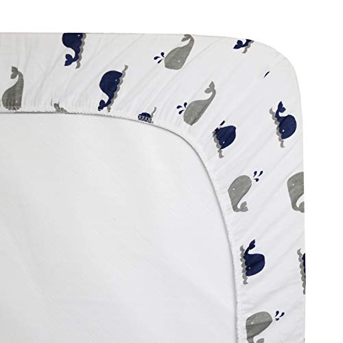 American Baby Company Natural Cotton Mini Crib Sheet 38 x 24 - Navy Whale