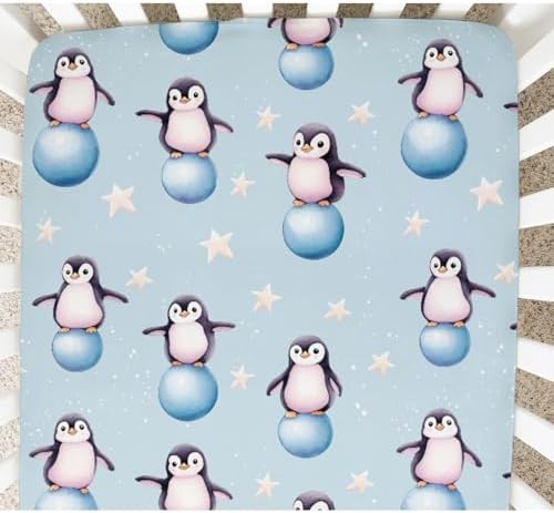 Cute Baby Penguins Stars Crib Sheet 52x28