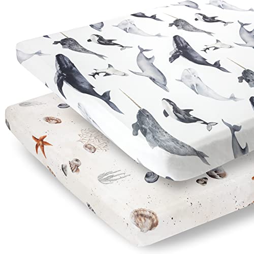 Pobibaby 2 Pack Pack N Play Sheets with Ocean Pattern