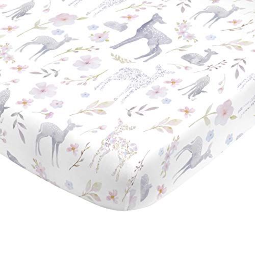 NoJo Floral Deer Mini Crib Fitted Sheet 24x38 Inch 1