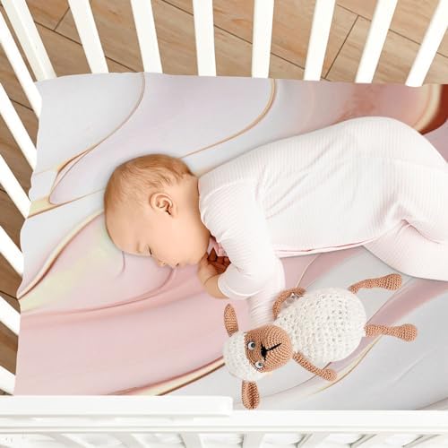 Wassud Rose Gold Marble Crib Sheets Pack and Play Fitted 27x39 Inch