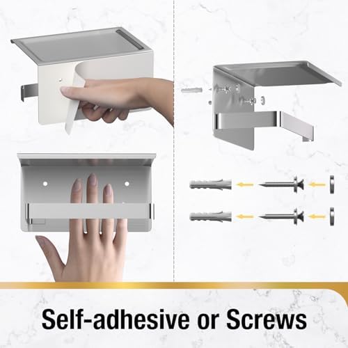 HITSLAM Brushed Nickel Toilet Paper Holder with Phone Shelf