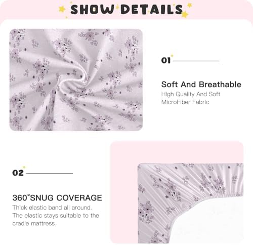 Soft Purple Flower Crib Sheets for Boys Girls
