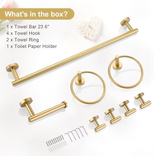 TQKAG 8-Piece Bathroom Hardware Set Brushed Gold Towel Bar Kit
