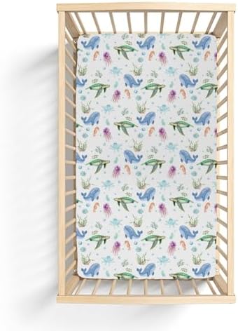 ZoUbqchY Pastel Sea Animals Crib Sheets 52x28In