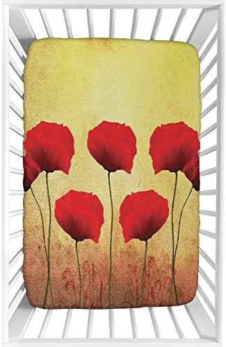 XISUNYa Poppy Design Crib Sheet Set - 28x52 Microfiber Retro