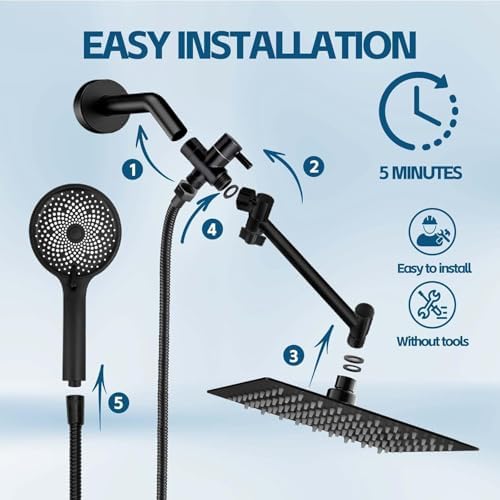 Nottia 10 Inch Rain Shower Head with Handheld Combo and Extension Arm