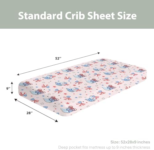 Pink July 4th Cowgirl Crib Sheets 52x28Inch