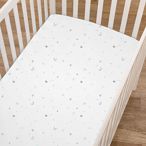TL Care Natural Cotton Mini Crib Sheet 38x24 Blue Stars and Moons 1