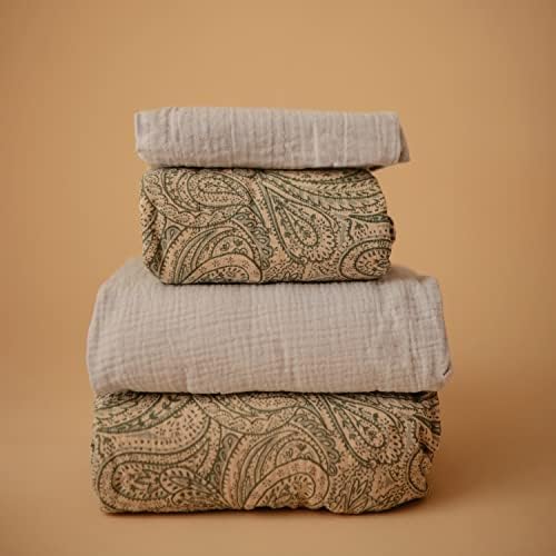 Mushie Extra Soft Muslin Fitted Crib Sheet Green Paisley