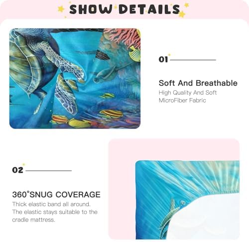 Jihqo Underwater Sea Turtle Crib Sheets for Baby 52x28 Inch