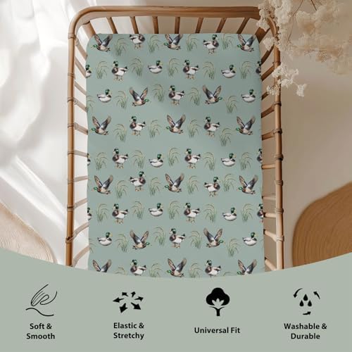 Green Mallard Ducks Crib Sheets 52x28 Inches Fitted Mattress Cover