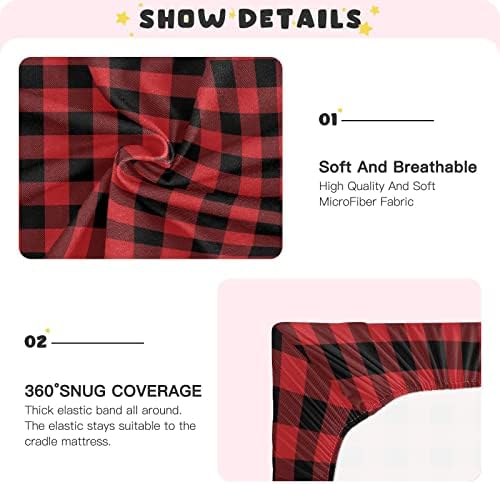 WELLDAY Red Buffalo Plaid Crib Sheets for Boys Girls