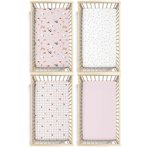 Plushii 4 Pack Fitted Crib Sheets with Pink Sheep Design