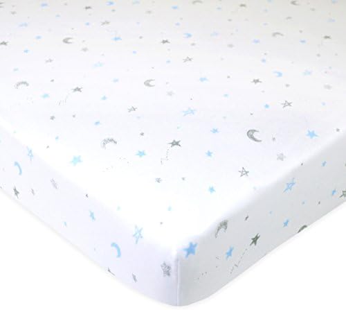 TL Care Natural Cotton Mini Crib Sheet 38x24 Blue Stars and Moons 1
