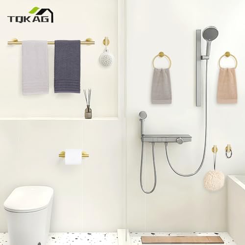 TQKAG 8-Piece Bathroom Hardware Set Brushed Gold Towel Bar Kit