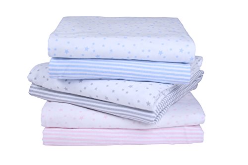 CLAIR DE LUNE Cotton Jersey Interlock Crib Sheets Stars Stripes Pink