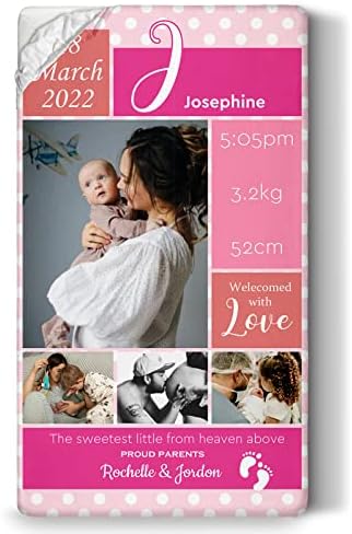 Ussunarts Personalized Crib Sheet with Baby Name and Picture Pink