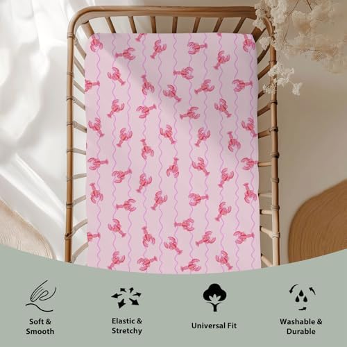 Pink Lobster Bows Stripe Crib Sheets for Boy Girl 52x28 Inch