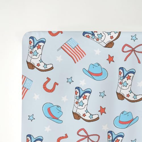 ZoUbqchY July 4th Cowboy Crib Sheets 52x28