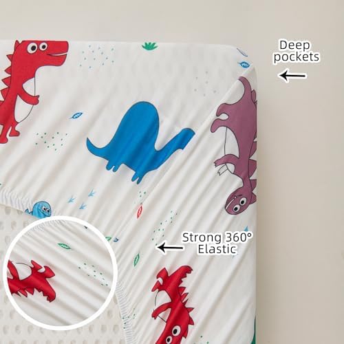 Hevituwhe Warm Fitted Crib Sheets 2 Pack with Dinosaur Pattern