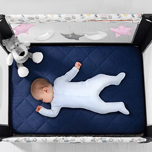 TILLYOU Pack n Play Sheets Pad 2 Pack - Thick Soft Gray Navy
