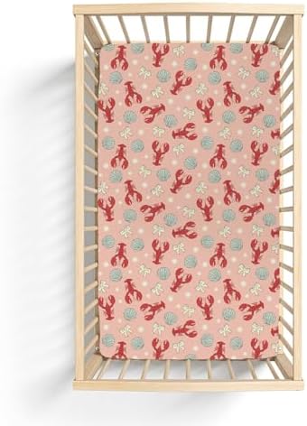 Red Coastal Lobsters Baby Crib Sheets 28x52 Inches 1