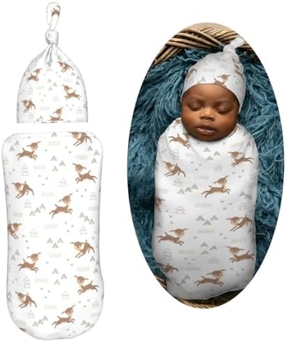 Muishi Cute Deer Swaddle Blanket Hat Set