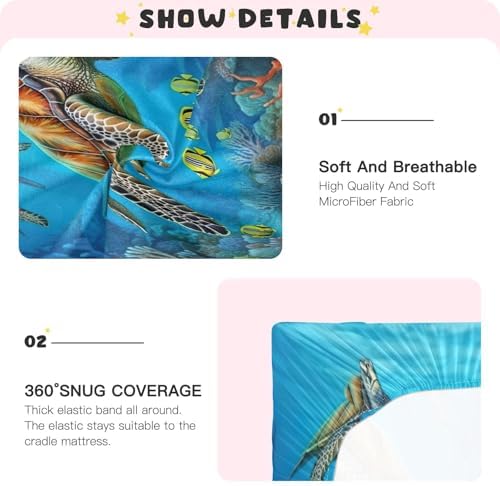 Jihqo Sea Turtle Crib Sheets for Baby 52 x 28 inch