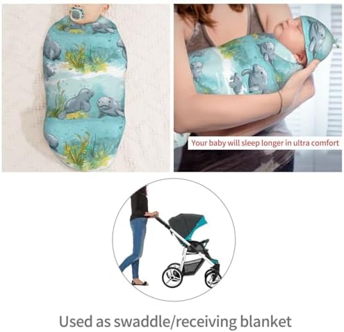 Muishi Ocean Florida Manatee Swaddle Blanket Hat Set