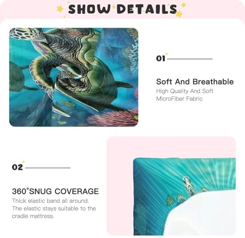 Jihqo Underwater Sea Turtle Crib Sheets for Baby 52 x 28