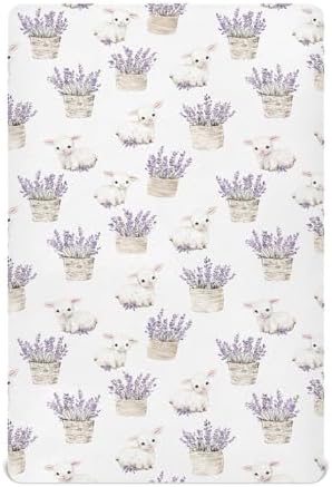 MNSRUU Crib Sheets for Boys Girls Lavender Pattern Breathable Fitted Sheet