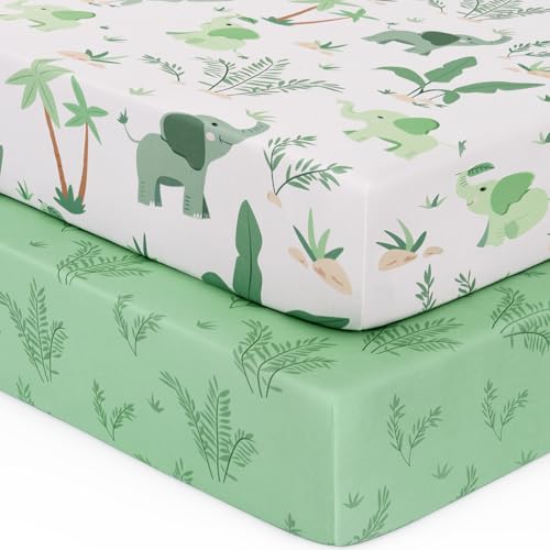 Yukkidds Pack and Play Sheets 2 Pack Green Elephant