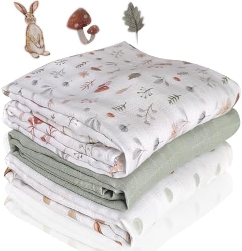 Kiddolove Muslin Swaddle Blankets 3 Pack Forest Theme