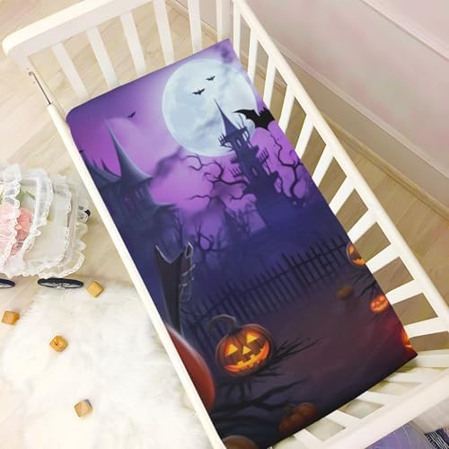 Jihqo Halloween Castle Pumpkins Crib Sheets Set